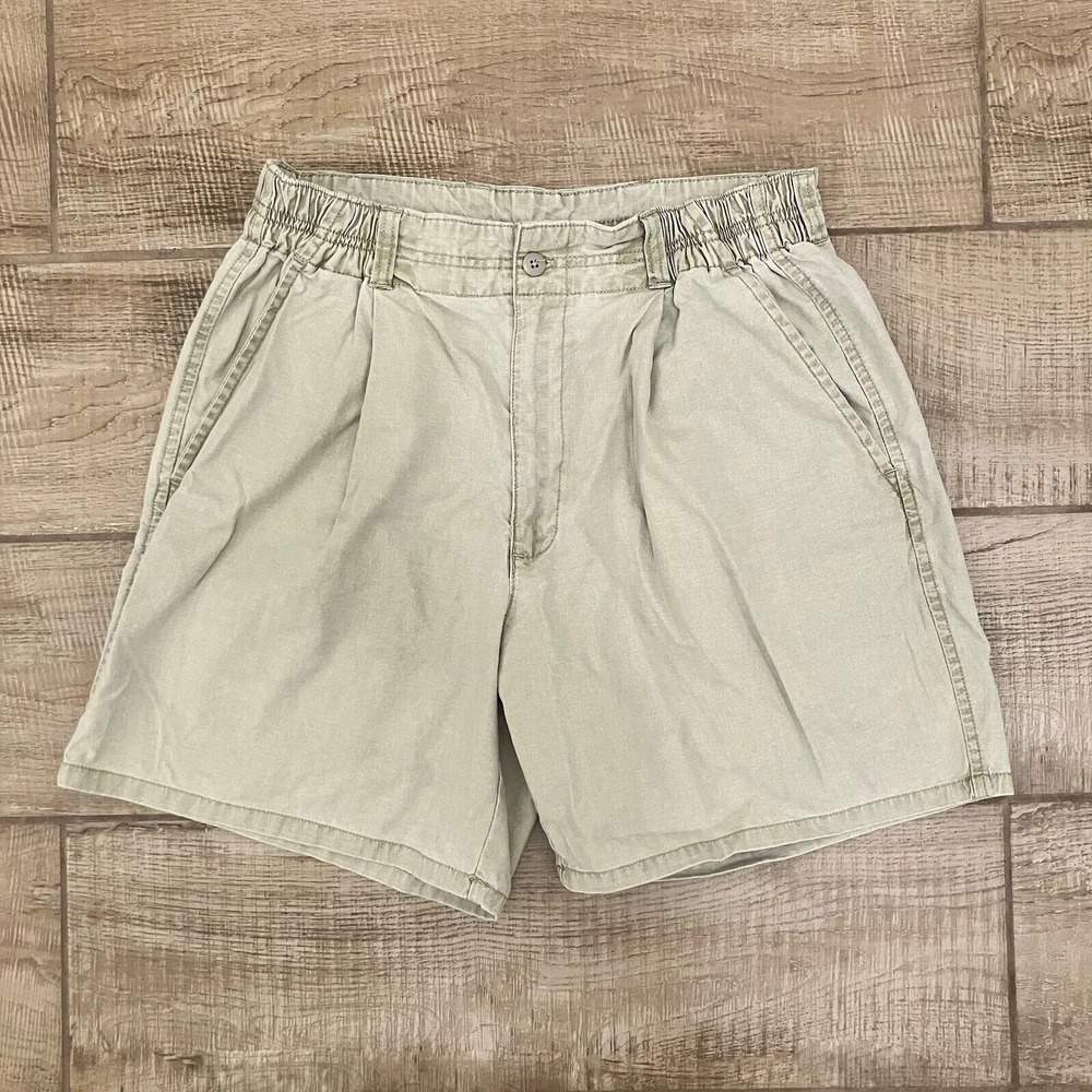 VTG Pacific Beach Unisex 32 Khaki Pleated 100% Cotton Bermuda Shorts Retro Prep